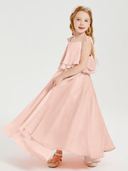 Chiffon Junior Bridesmaid Dresses Long Cascading Skirt Pearl Pink