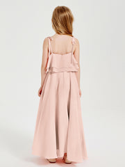 Chiffon Junior Bridesmaid Dresses Long Cascading Skirt Pearl Pink