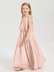 Chiffon Junior Bridesmaid Dresses Long Cascading Skirt Pearl Pink