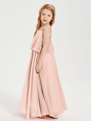 Chiffon Junior Bridesmaid Dresses Long Cascading Skirt Pearl Pink