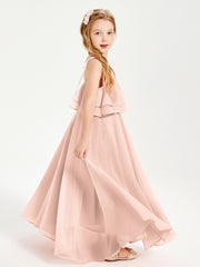 Chiffon Junior Bridesmaid Dresses Long Cascading Skirt Pearl Pink