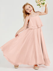 Chiffon Junior Bridesmaid Dresses Long Cascading Skirt Pearl Pink