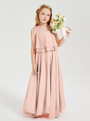 Chiffon Junior Bridesmaid Dresses Long Cascading Skirt Pearl Pink