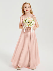 Chiffon Junior Bridesmaid Dresses Long Cascading Skirt Pearl Pink