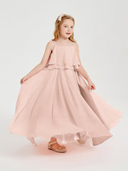 Chiffon Junior Bridesmaid Dresses Long Cascading Skirt Pearl Pink