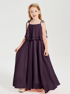 Chiffon Junior Bridesmaid Dresses Long Cascading Skirt Plum