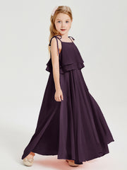 Chiffon Junior Bridesmaid Dresses Long Cascading Skirt Plum