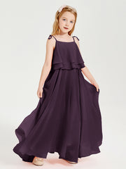 Chiffon Junior Bridesmaid Dresses Long Cascading Skirt Plum