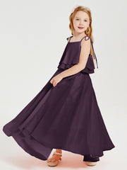 Chiffon Junior Bridesmaid Dresses Long Cascading Skirt Plum