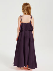 Chiffon Junior Bridesmaid Dresses Long Cascading Skirt Plum