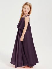 Chiffon Junior Bridesmaid Dresses Long Cascading Skirt Plum