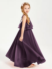 Chiffon Junior Bridesmaid Dresses Long Cascading Skirt Plum