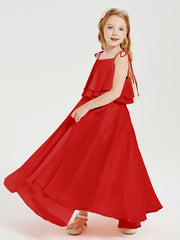 Chiffon Junior Bridesmaid Dresses Long Cascading Skirt Red