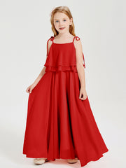 Chiffon Junior Bridesmaid Dresses Long Cascading Skirt Red