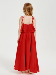Chiffon Junior Bridesmaid Dresses Long Cascading Skirt Red