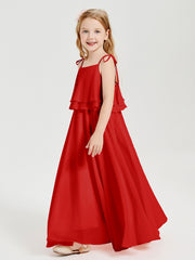 Chiffon Junior Bridesmaid Dresses Long Cascading Skirt Red
