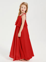 Chiffon Junior Bridesmaid Dresses Long Cascading Skirt Red