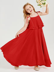 Chiffon Junior Bridesmaid Dresses Long Cascading Skirt Red