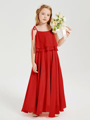 Chiffon Junior Bridesmaid Dresses Long Cascading Skirt Red