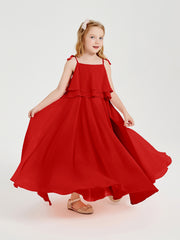 Chiffon Junior Bridesmaid Dresses Long Cascading Skirt Red