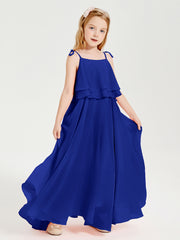 Chiffon Junior Bridesmaid Dresses Long Cascading Skirt Royal Blue