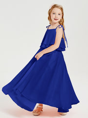 Chiffon Junior Bridesmaid Dresses Long Cascading Skirt Royal Blue