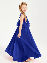 Chiffon Junior Bridesmaid Dresses Long Cascading Skirt Royal Blue