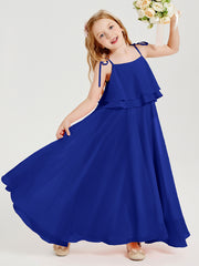 Chiffon Junior Bridesmaid Dresses Long Cascading Skirt Royal Blue