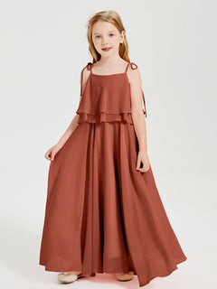 Chiffon Junior Bridesmaid Dresses Long Cascading Skirt Rust