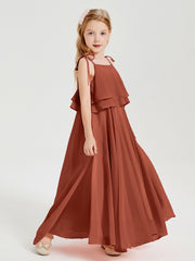 Chiffon Junior Bridesmaid Dresses Long Cascading Skirt Rust