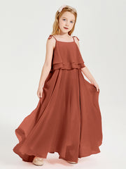 Chiffon Junior Bridesmaid Dresses Long Cascading Skirt Rust