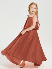 Chiffon Junior Bridesmaid Dresses Long Cascading Skirt Rust
