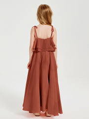 Chiffon Junior Bridesmaid Dresses Long Cascading Skirt Rust
