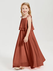 Chiffon Junior Bridesmaid Dresses Long Cascading Skirt Rust