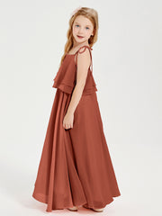 Chiffon Junior Bridesmaid Dresses Long Cascading Skirt Rust