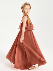 Chiffon Junior Bridesmaid Dresses Long Cascading Skirt Rust