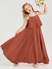 Chiffon Junior Bridesmaid Dresses Long Cascading Skirt Rust