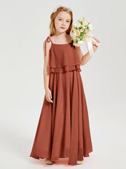 Chiffon Junior Bridesmaid Dresses Long Cascading Skirt Rust