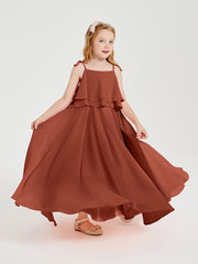 Chiffon Junior Bridesmaid Dresses Long Cascading Skirt Rust
