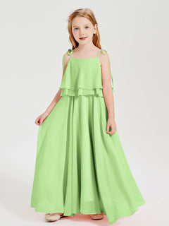 Chiffon Junior Bridesmaid Dresses Long Cascading Skirt Sage