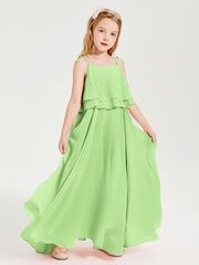 Chiffon Junior Bridesmaid Dresses Long Cascading Skirt Sage