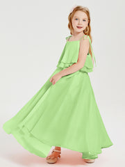 Chiffon Junior Bridesmaid Dresses Long Cascading Skirt Sage