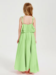 Chiffon Junior Bridesmaid Dresses Long Cascading Skirt Sage