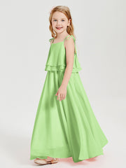 Chiffon Junior Bridesmaid Dresses Long Cascading Skirt Sage