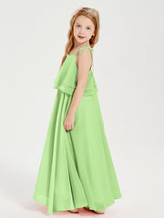 Chiffon Junior Bridesmaid Dresses Long Cascading Skirt Sage