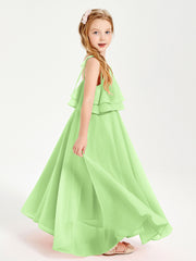 Chiffon Junior Bridesmaid Dresses Long Cascading Skirt Sage