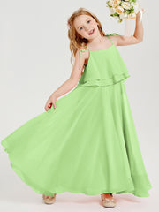 Chiffon Junior Bridesmaid Dresses Long Cascading Skirt Sage
