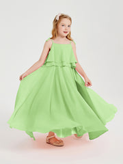 Chiffon Junior Bridesmaid Dresses Long Cascading Skirt Sage