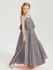 Chiffon Junior Bridesmaid Dresses Long Cascading Skirt Silver