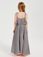 Chiffon Junior Bridesmaid Dresses Long Cascading Skirt Silver